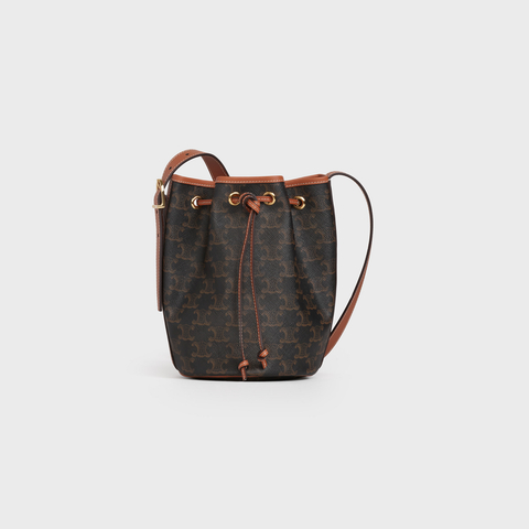 SMALL DRAWSTRING BAG IN TRIOMPHE CANVAS AND CALFSKIN TAN - Image 1